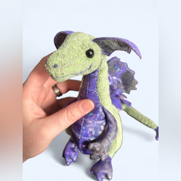 Douglas Dragon Plush Green 8" Purple Sparkle Glitter Wings - Picture 2 of 4